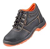 Urgent 101 SB Arbeitsschuhe Professionelle Sicherheitsschuhe Herren Damen Metallkappe Leder Stahlkappe Schnürung Anti-Rutsch SRC EN-20345, Farbe Schwarz mit Orange (Numeric_42)