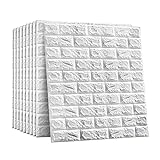 Trintion 10 Stück 3D Wandpaneele Selbstklebend Ziegel wasserdichte Wandverkleidung Wandaufkleber Ziegelstein für Badezimmer Wohnzimmer Küchen 60x60cm(weiß)