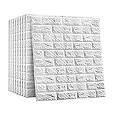 Trintion 10 Stück 3D Wandpaneele Selbstklebend Ziegel wasserdichte Wandverkleidung Wandaufkleber Ziegelstein für Badezimmer Wohnzimmer Küchen 60x60cm(weiß)