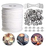 TFSYLISA Kerzendocht Baumwolle,61M Geflochtene Flachdocht Mit Kerzendocht Zentriergerät, Candle Wick,Dochte Für Kerzenherstellung DIY Kerze Öllamp