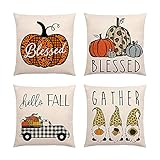 MOPOIN Kissenbezug Kürbis, 4 Stück Kissenbezüge Herbst Kissenhüllen Weihnachten Farmhouse Deko Thanksgiving für Auto Schlafzimmer Couch Office Dek