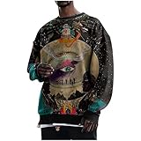 QIYIGUO Tops Sleeve Vintage Long Sweater Blouse Printed Folk-Custom Casual Men's Men's Blouse Men Tops (Gray, XXXL)