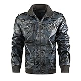 Herren-Bomberjacke aus PU-Kunstleder, mit Reißverschluss, Stehkragen, Wintergrau, mit Seitennaht, Einschubtasche, große Größe, lässig, gerader Saum, Blau-1, S