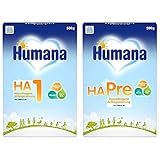 Humana HA 1, Hypoallergene Anfangsnahrung für Babys mit erhöhtem Allergie-Risiko, 500 g & HA PRE, hypoallergene Anfangsnahrung für Babys mit erhöhtem Allergie-Risiko, 500 g