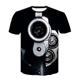Herren Revolver T-Shirt, Lässiges Schwarzes Kurzarm 3D Bedrucktes T-Shirt Retro Rundhals Hip Hop Kurzarm für Herren A1 M
