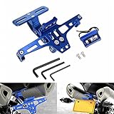 Universal Motorrad Kennzeichenhalter Einstellbar CNC Aluminium Halteplatte Lizenz Halterung Plate Holder Bracket (Blau)