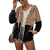 Frauen Herbstjacke Langarm Kapuzenpullover Bluse Leopard Sweatshirt Jacke Mit Taschen Nähen Fleece Pullover T-Shirt Plus Size Zip Up Kapuzenoberteile Streetwear (Schwarz, XXL)