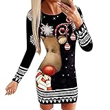 BIBOKAOKE Pulloverkleid Damen Sexy Weihnachtskleid Rundhals Langarm Schneeflocke Muster Party Slim Fit Minikleid Bodycom Kleid für Weihnachten Party Weihnachtspullover Sw