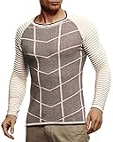 Leif Nelson Herren Pullover Warmer Strickpullover mit Rundhals-Ausschnitt für Männer Pulli für Winter LN2120 L Beige-B