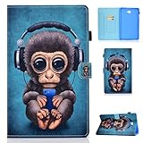 Jajacase Tablethülle für Samsung Galaxy Tab A6 2016 (10,1 Zoll) T580/T585 Hülle Flip Cover Zubehör Case PU Leder Tasche Schutzhülle mit Ständer und Kartensteckplatz,Musik AFFE