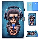 Jajacase Tablethülle für Samsung Galaxy Tab A6 2016 (10,1 Zoll) T580/T585 Hülle Flip Cover Zubehör Case PU Leder Tasche Schutzhülle mit Ständer und Kartensteckplatz,Musik AFFE