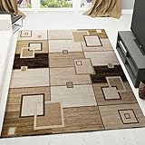 VIMODA Designer Teppich Wohnzimmer Braun Beige Kariert Retro mit geometrischen Motiven und Farbverlauf, Maße:160 x 230
