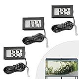 cococity 3 Stück Digital Thermometer mit Sonde Digitalthermometer mit LCD-Display Wasserdicht Thermometer für Ihr Aquarium, Terrarium, Vivarium, Gartenteich Gewächshaus 1m Anschlussleitung