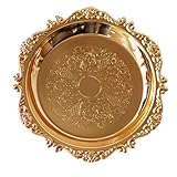 EPNT 10 Stück Gold Rundes Essen Serviertablett Edelstahl Obst Snack Platte Klassische Vintage Kuchenplatte Aufbewahrungstablett für Küche Party Herzstück Display