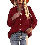 WAQD Retro Vintage Damen Hemd Cordjacke Oberteile Casual Langarm Outwear Streetwear Freizeitjacke Basic Bluse T Shirt Hemdjacke Damen Einfarbig Bluse Revers Langarm Tops Elegant H