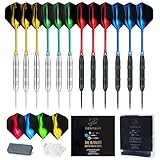 centaur 12 Stück Profi Dartpfeile, 22 Gramm Steeldarts Set, Steel Dart Pfeile mit Metallspitze und 12 Schäfte 16 Darts Flights für Dartscheibe, Silber & Schw