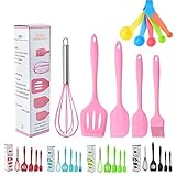 Silikon Spatel Set - 5 Stück Antihaft Gummi Spatel Set mit Edelstahl Kern - Hitzebeständige Spatel Küchenutensilien Set zum Kochen, Backen und Mischen (Pink)