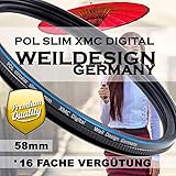 Polfilter POL 58mm Circular Slim XMC Digital Weil Design Germany * Kräftigere Farben * Frontgewinde * 16 Fach XMC vergütet * inkl. Filterbox (POL Filter 58MM)