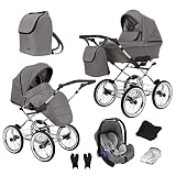 Retro Kinderwagen 3in1 2in1 Isofix Kombikinderwagen Set + Zubehör Farbauswahl Romantic Exclusive by ChillyKids Mountain ROM-10 3in1 mit Baby