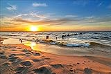 Muralo Fototapete Strand 150 x 225 cm Vlies Tapete Wandtapete Meer Himmel Sonnenuntergang Wohnzimmer Schlafzimmer Moderne Wandbilder XXL Natur Panorama Wasser Wand Dek