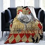 GOSMAO Flauschig Kuscheldecke, Handgezeichneter Retro-Hahn Weiche Sofadecke Fleecedecke Mikrofaser Wohndecke Pflegeleicht Warm Gemütlich Langlebig 150X125