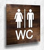 Türschild WC Schild Holzoptik Eiche Dunkel Damen Herren Holz UV Druck 12 x 12cm - 3mm Acrylglas - Made in Germany Art.Nr. E 2000