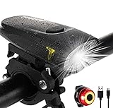 Antimi LED Fahrradlicht Set, USB Wiederaufladbar Fahrradbeleuchtung Set mit IPX5 Wasserdicht Frontlicht & Rücklichter,Fahrradlampe mit Samsung 2600mAh Li-ion Akku (Schwarz)