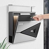 BONADE Briefkasten mit Zeitungsfach Wandbriefkasten Anthrazit Briefkasten A4 Größe 1 Dreieckig Klarsichtfenster + Namensschild+ 2 Schlüsseln Abschließbar Wandbriefk