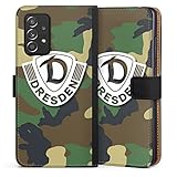 Klapphülle kompatibel mit Samsung Galaxy A52s 5G Handyhülle aus Kunst Leder schwarz Flip Case Camouflage SG Dynamo Dresden Log