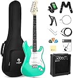 Vangoa 39 Zoll E-Gitarren-Set Einsteiger Starter Kit Solid Body Grün Full Size E-Gitarre mit 10 Watt Verstärker, Tasche, Kabel, Tremolo Bar, Gurt, Stimmgerät, Saiten, Kapodaster, Plek