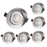 LED Einbaustrahler Ultra Flach 230V, 7W 6er Set IP44 Bad Deckenspot Deckenstrahler Schwenkbar Einbauleuchte Kaltes Weiß mit 3 Helligkeitsstufe, Deckeneinbaustrahler Einbaustrahler Deckeneinb