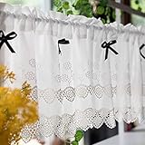 Daoyuan Scheibengardine Küchenvorhang Halber Vorhang Kurzgardine mit Stangentasche,Hohle Stickerei Cáfevorhänge,Bistrogardine Landhausstil,Küchengardine für kleine Fenster Küche Badezimmer W