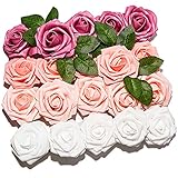 PartyWoo Künstliche Rosen, 20 Stück Kunstblumen, Künstliche Blumen, Deko Blumen, Schaumrosen, Kunstblumen Deko, Kunstblume für Geburtstagsdeko, Hochzeitsdeko, Party Deko (Rosa und Weiß)