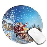 Mauspad mit genähter Kante，Santa im Schlitten mit Rentier und Spielzeug in Snowy North Pole Tale Fantasy Image,Haltbare rutschfeste Gummiunterlage,Erhöhte Dicke,W