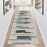 Teppich Läufer Flur Korridor Küche, Bunter Abstrakter rutschfest Waschbar, Grau Beige 40x100cm Teppichläufer Flur Wohnzimmer Kücheläufer Polyester Meterware Anpassb