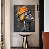 Kunstwerk auf Leinwand Druck Afrikanische Schwarze Frau Moderne Wandkunstdrucke Bild Poster Karaoke Bar Das Schlafzimmer Wohnkultur 60x80cm R