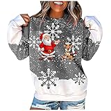 Fanxing Sweatershirt Damen Rundhals Weihnachts Herbst Winter Ugly Christmas Frauen Pullover Sweatshirt Lange Ärmel T-Shirt Christmas Sweatshirt Xmas Pulli S