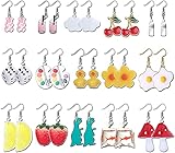 LOLIAS 15 Paar Harz Tropfen Ohrringe Edelstahl Ohrhaken Gummibär Ohrringe für Damen Mädchen Schmuck Eardrop Pilz Ohrringe Lustige Ohrstecker S