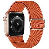 Stretchy Elastische verstellbare Bänder Kompatibel mit Apple Watch 7 45 mm 42 mm 44 mm, Nylon Solo Loop Geflochtene Dehnungen Sport Frauen Männer Armband für iWatch SE Serie 7/6/5/4/3,Orang