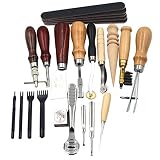 Souarts 19 tlg Leder Werkzeugset Fertigkeit Handwerk Werkzeug Set Schneiden Nähen Schnitzen Stanzen Lochen DIY Leather Punch Lederbearbeitung