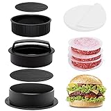 Burgerpresse, 3 in 1 Burger Pattie Presse Set mit 100 Blatt Antihaft Papier, XXL Hamburgerpresse mit Antihaftbeschichtung für Hamburger Maker, BBQ, Spülmaschinenfeste Burger Presse Durchmesser 12.5