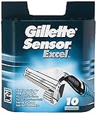 Gillette Sensor Excel Rasierklingen, 10 Ersatzklingen für Nassrasierer Herren mit Doppelkling