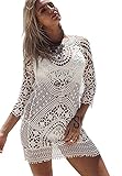 Asskdan Damen Boho Spitze Nackten Rücken Bikini Cover Up Strandkleid Sommerkleid One Size (One Size, Weiß)