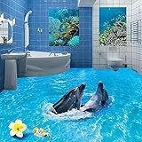 Benutzerdefinierte Fototapete 3D Ocean Wave Beach Zwei Delfine Wohnzimmer Schlafzimmer Badezimmer Bodenaufkleber Pvc Selbstklebende Tapete-250X175Cm Bodenbeläge 3D Bodenbeläge Pvc Selbstklebend W