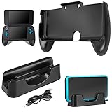AFUNTA Ladestation für New Nintendo 2DS XL mit Handgriff, Ladestation Cradle Stand mit Mini-USB-Kabel und Kunststoffgriff für 2017 Nintendo 2DS LL - Schw