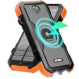 Solar Power Bank 30000mAh,10W Qi Wireless Solar Ladegerät mit LED-Taschenlampen, 18W Schnellladung Tragbares Ladegerät USB C-Eingang,wasserdichter Backup Akku für Smartphone Tablet(Orange)