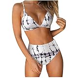 MOMONIHAO Damen Sport Bikini Set Sexy Gedruckt Bademode Zweiteiliger Badeanzug Swimsuit Strandkleidung Strandbikini (Weiß,M)