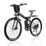 VIVI E-Bike Herren Elektrofahrrad,26 Zoll Mountainbike Klappbar Elektrofahrrad, Shimano 21-Gang Elektrisches Fahrrad mit Abnehmbare 36V Lithium-Ionen Batterie (Schwarz Blau)