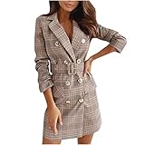 Sexy Herbstkleid für Damen Plaid Printed V-Ausschnitt Langarm Mini Arbeit Formale Hochzeitsgast Heimkehr Kleid Minikleid Valentines Day Outfit Gifts Women Teen Girls G