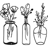 3 Stück Metall Blume Wanddekor Minimalistische Vase Wandkunst Schwarze Tulpe Draht Eisen Dekor Blumen Wandskulptur für Küche Badezimmer Wohnzimmer (Elegant, Love, Eternity)